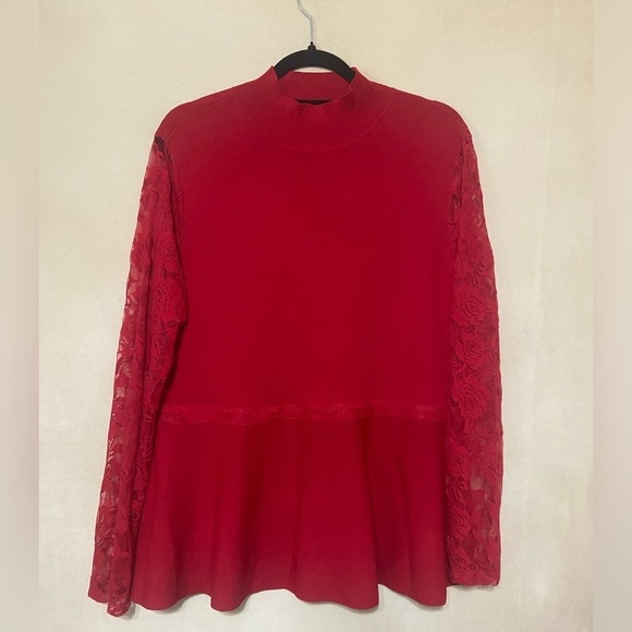 INC NWOT feminine mock neck lace sleeve peplum knit sweater plus size 1X - Picture 2 of 4